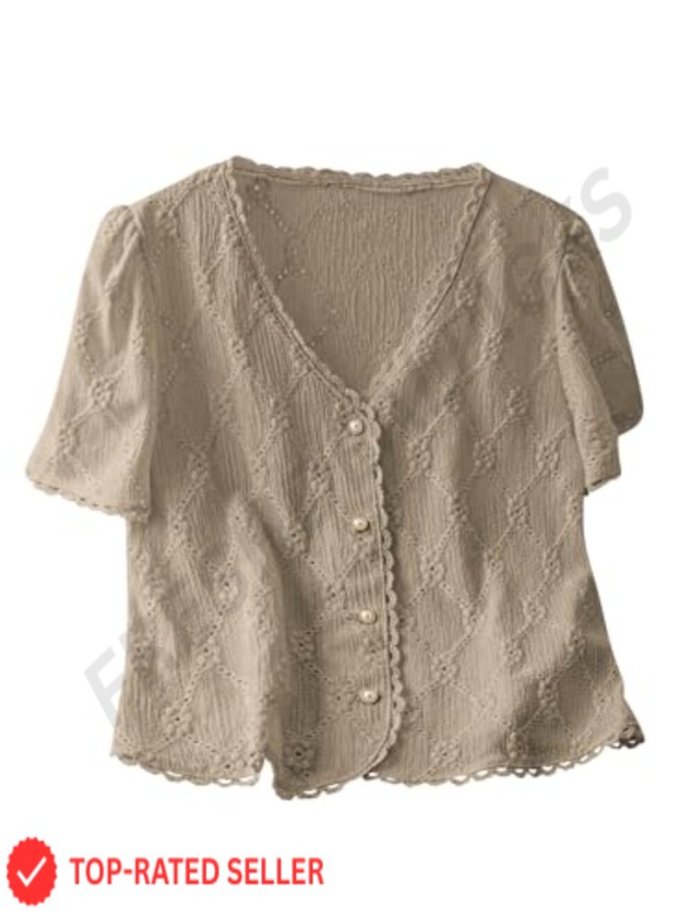 Women's Floral Embroidered Button Down Blouse Puff Sleeve V Neck Frill Trim Top